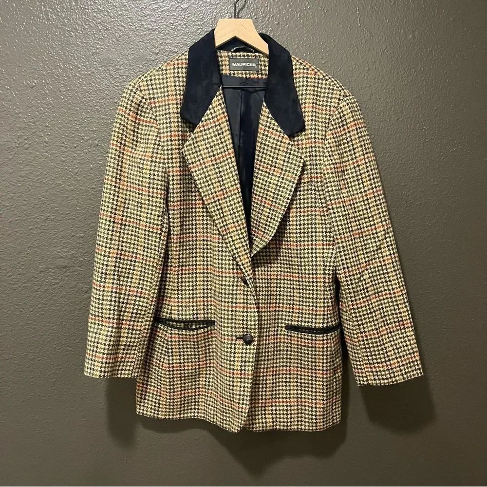 Vintage Maurice’s Houndstooth Suede Accent Blazer Large